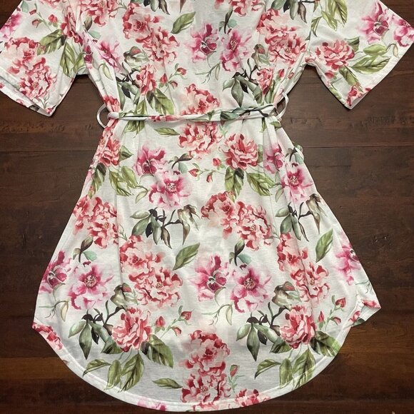 Show Me Your Mumu One Size White Pink Floral Belted Robe Garden of Blooms Kimono - Picture 10 of 12
